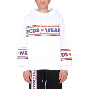 GCDS Graphic Stripe Logo Hoodie Men WHITE Sweaters & Cardigans